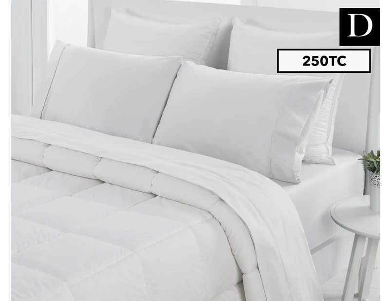 Dreamaker Easy Care Plain Dyed Double Bed Sheet Set - White