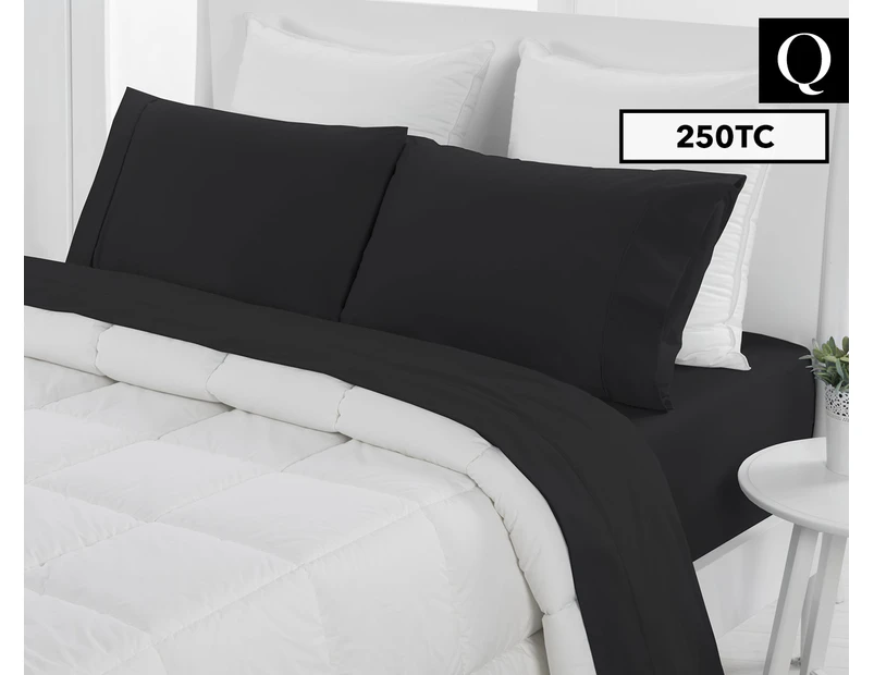 Dreamaker Easy Care Plain Dyed Queen Bed Sheet Set - Black