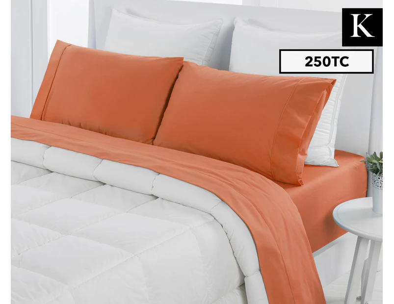 Dreamaker Easy Care Plain Dyed King Bed Sheet Set - Orange