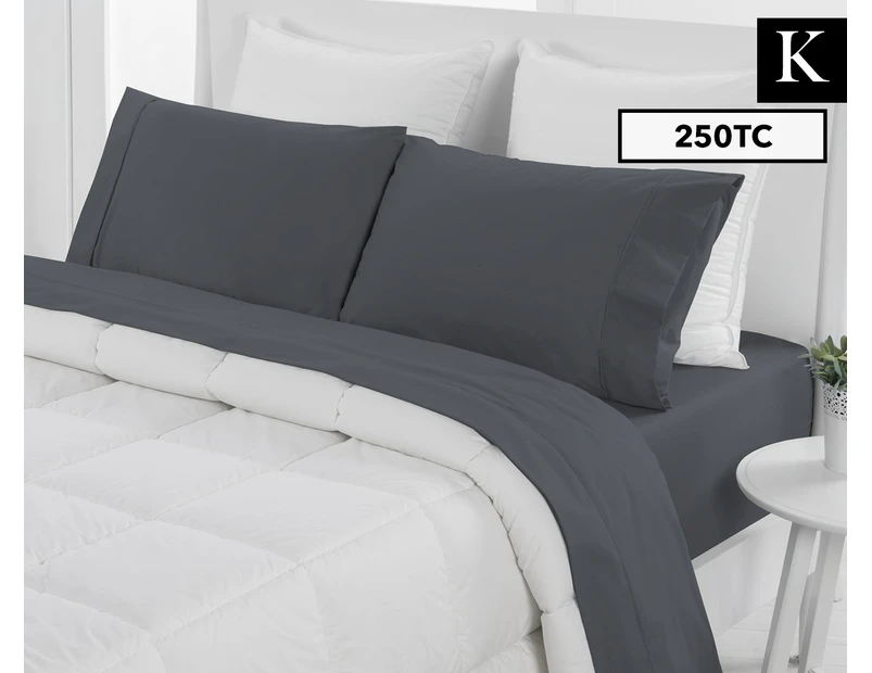 Dreamaker Easy Care Plain Dyed King Bed Sheet Set - Slate