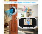 KKmoon 3"  LCD 720P Digital Peephole Viewer 160° Door Eye Doorbell HD IR Camera Night Vision Photo Taking/Video Recording - Silver