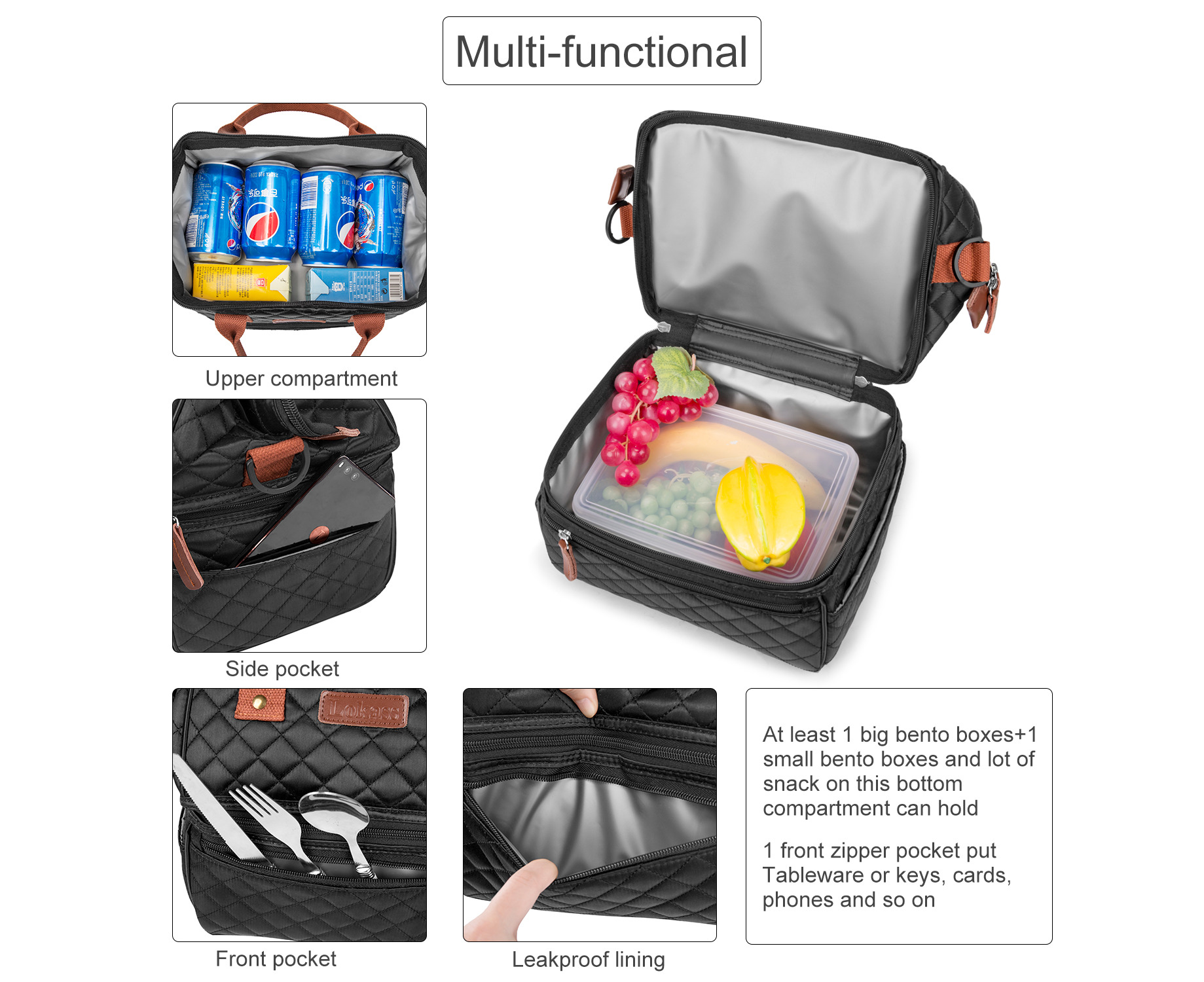 LOKASS Women's Lunch Bags Insulated Lunch Box-Black | Catch.com.au