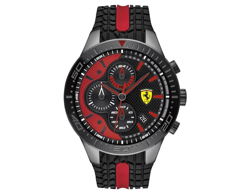 Scuderia Ferrari Men's 46mm Redrev Chronograph Silicone Watch - Black/Red