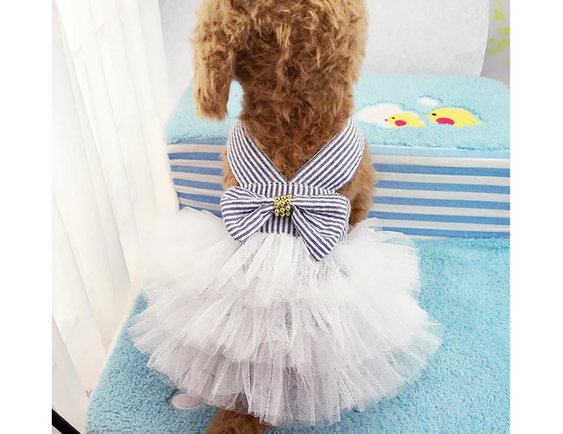 Legendog Pet Wedding Tutu Dress Strap Bowknot Yarn Dog Summer Skirt Puppy Clothing-Blue & White