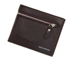 Men Zipper Leather Wallet Card Holder - Coffee