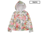 Monnalisa Girls' Synthetic Floral Down Jacket - White