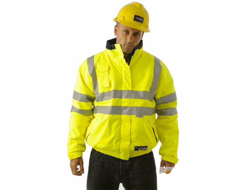 Huski Quarry Jacket Bomber Hi Vis Reversible Workwear - Yellow/Navy