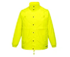 HUSKI STRATUS RAIN JACKET Waterproof Workwear Concealed Hood Windproof Packable - Yellow Fluro