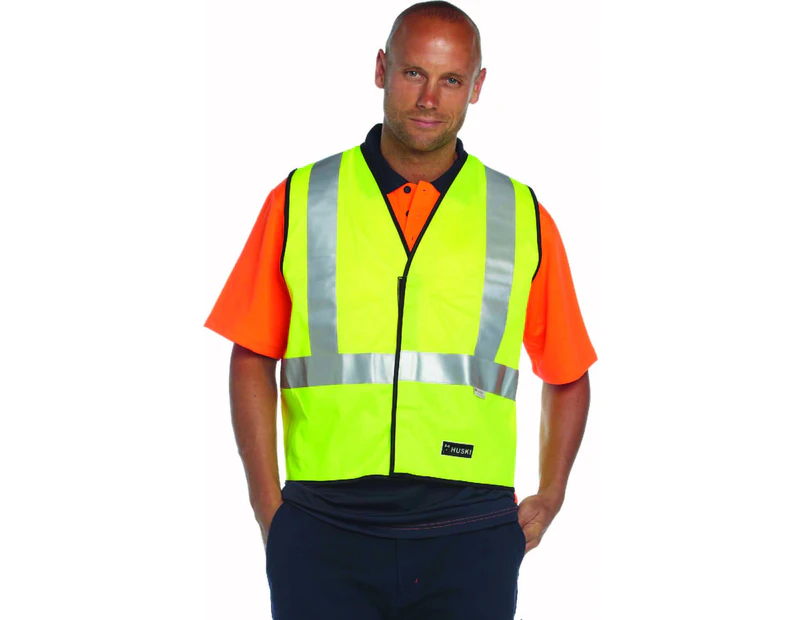 HUSKI Hi Vis Vest 3M Tape Safety Workwear High Visibility Mesh Patrol - Yellow