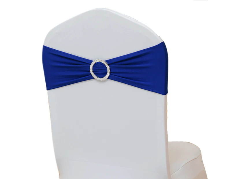 10X BLUE Lycra Spandex Chair Cover Bands Sashes With Buckle Wedding Event Banquet