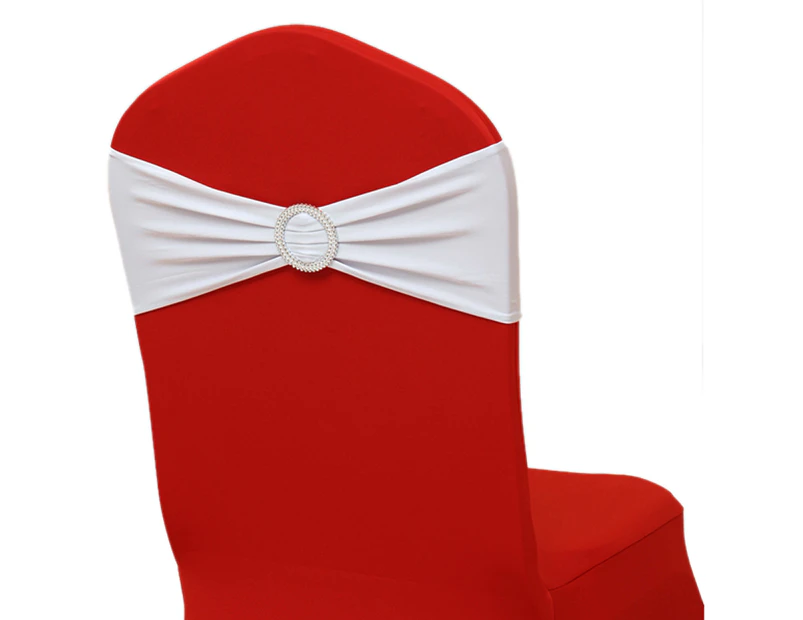 100X WHITE Lycra Spandex Chair Cover Bands Sashes With Buckle Wedding Event Banquet