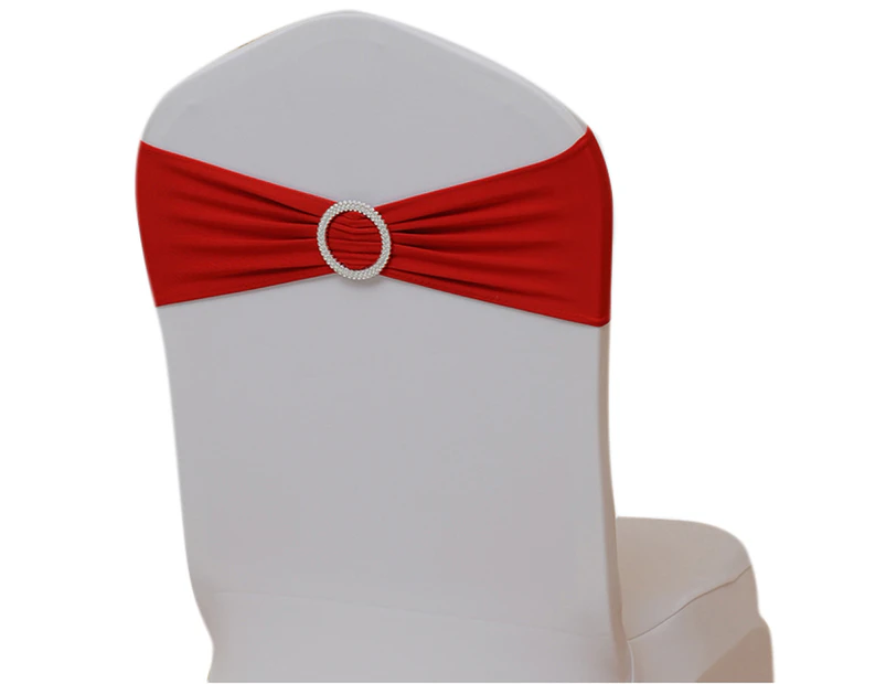 25X RED Lycra Spandex Chair Cover Bands Sashes With Buckle Wedding Event Banquet