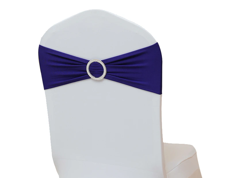 50X DARK PURPLE Lycra Spandex Chair Cover Bands Sashes With Buckle Wedding Event Banquet