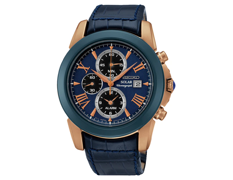 Seiko Men's  Le Grand Sport Solar Leather Watch - Navy/Rose Gold |  