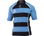 Gilbert Rugby Boys Xact Match Polyester Breathable Shirt - Light Sky/ Navy Hoops