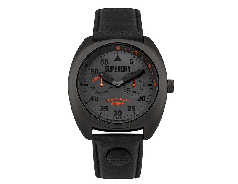 Superdry Men's 43mm Aviator Leather Watch - Black