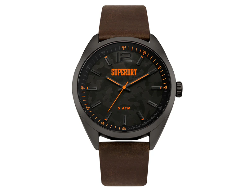 Superdry Men's 45mm Camo Print Leather Watch - Brown
