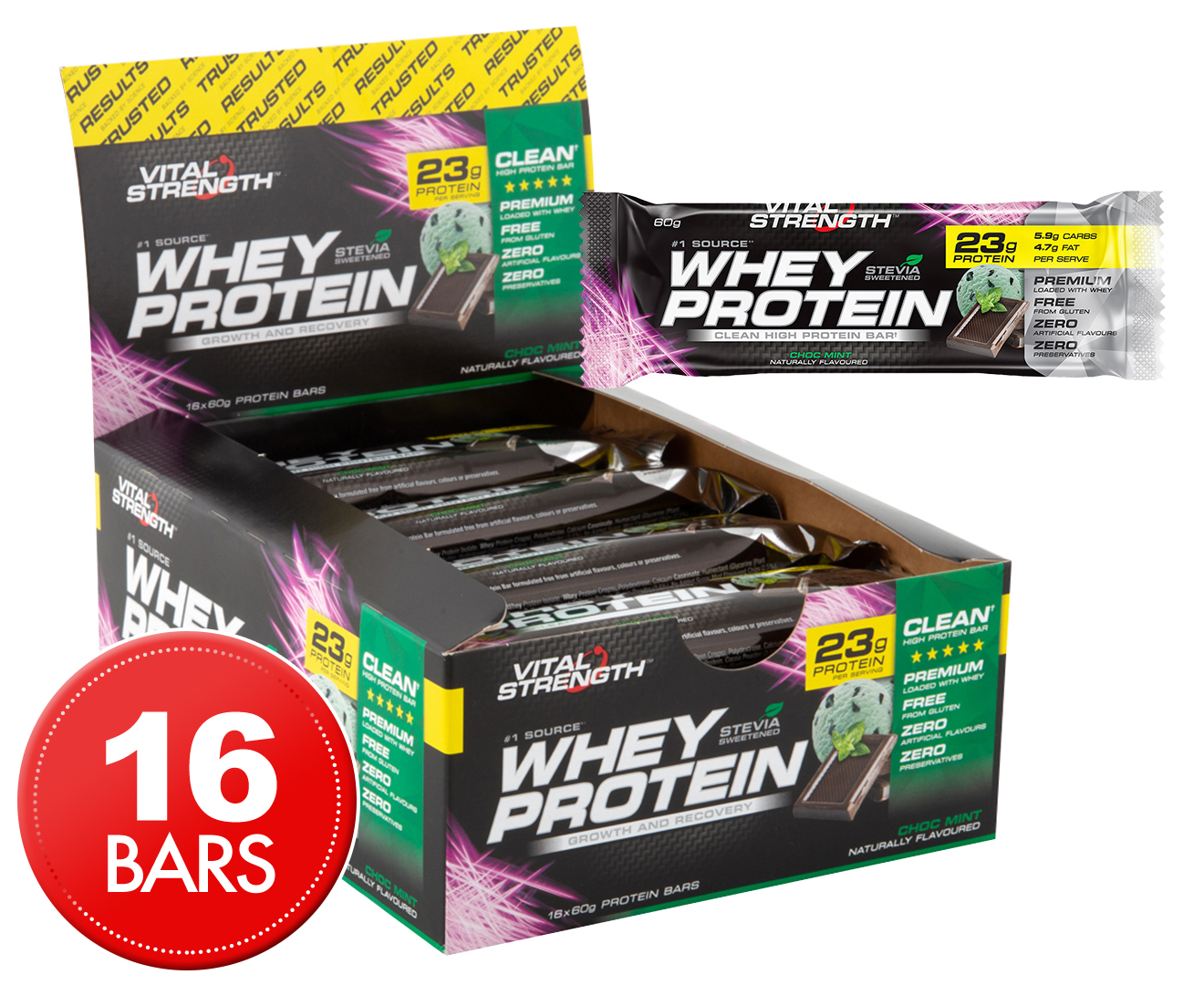 16 x Vital Strength Whey High Protein Bars Choc Mint 60g | eBay