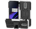 OnePlus 6T Armor Case Rugged with Stand Hybrid Heavy Duty Protection Military Grade Defense Cover-White