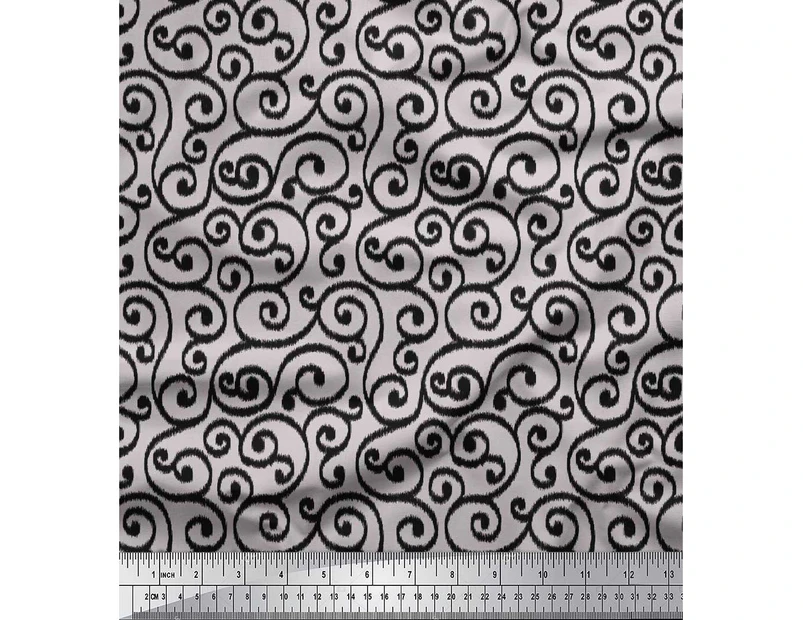 Soimoi Gray Ikat Swirl Cotton Poplin Print Fabric by the Yard- Width 42 Inches