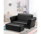 Kidbot Kids 2 Seater Sofa Couch Armchair Children Lounge Chair Double with Footstool   Black