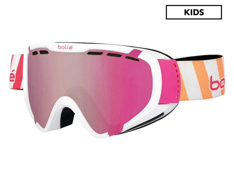 Bollé Kids' Explorer Snow Goggles - Shiny White Stripes/Vermilion Gunmetal
