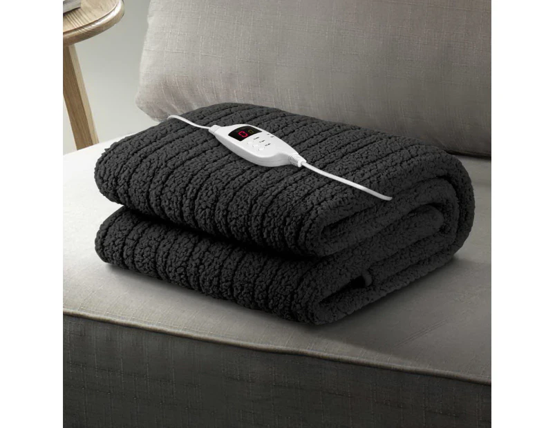 Charcoal Bedding Electric Heated Throw Rug Washable Fleece Snuggle Blanket