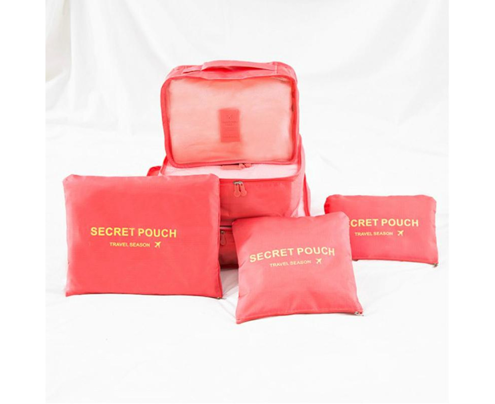 Travel Storage Bags 6 Pcs/Set Cube Portable Printing Underwear Sorting Organizer Pouch Luggage Case-Pink 