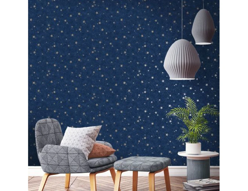 Crown Starlight Stars Wallpaper Navy / Gold M1490 .au