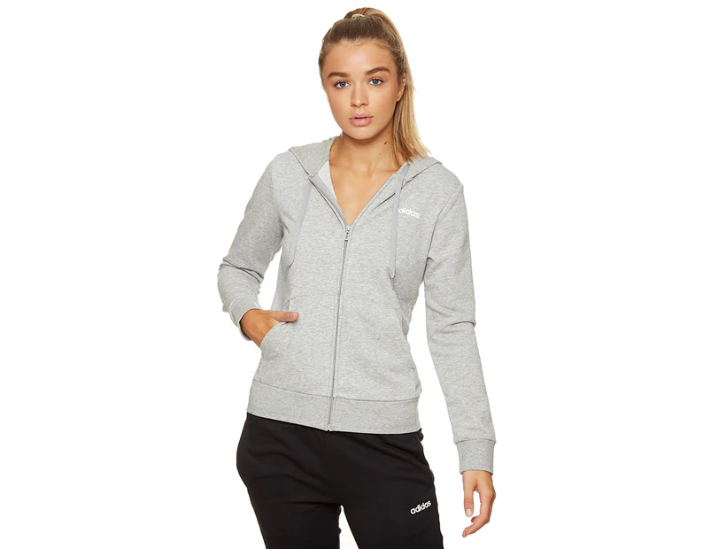 Adidas Women's Essential Plain Full Zip Hoodie - Medium Grey Heather