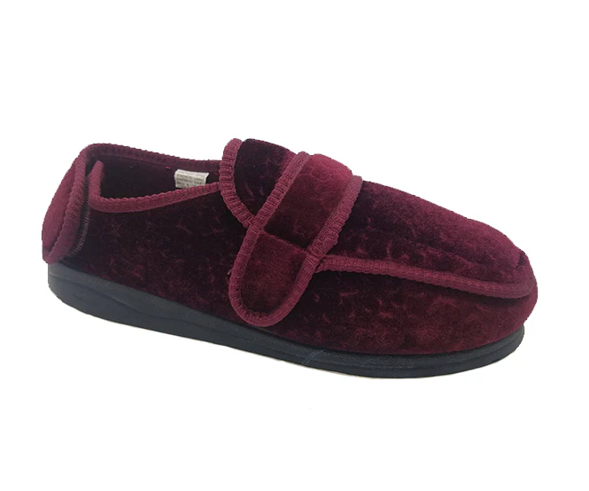 Panda Elisa Ladies Slipper Fully Adjustable Velcro Opening Wide Fit - Burgundy