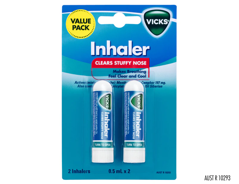 Vicks Inhaler Nasal Decongestant Blocked Nose Relief 2-Pack