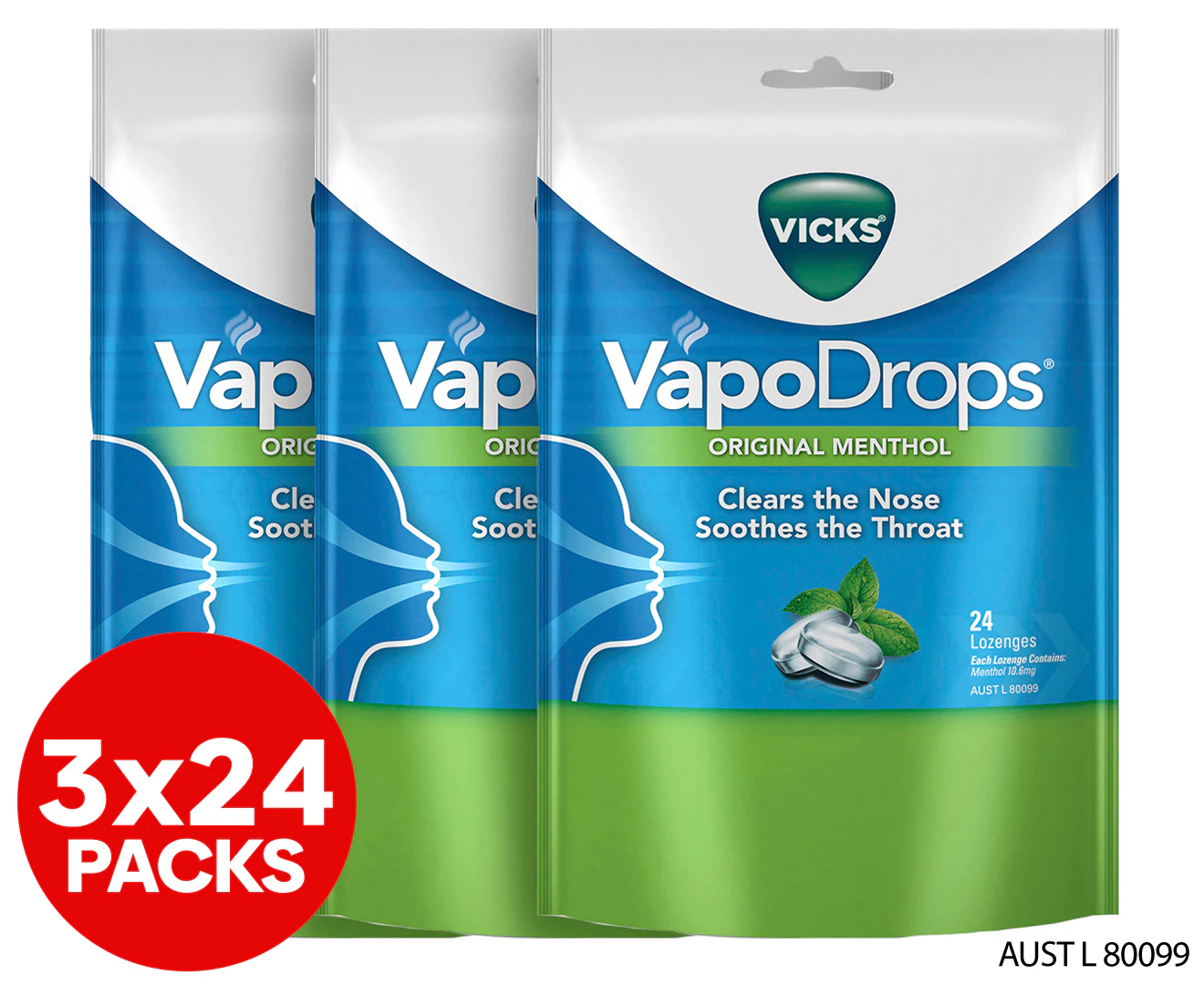 3 x 24pk Vicks VapoDrops Original Menthol