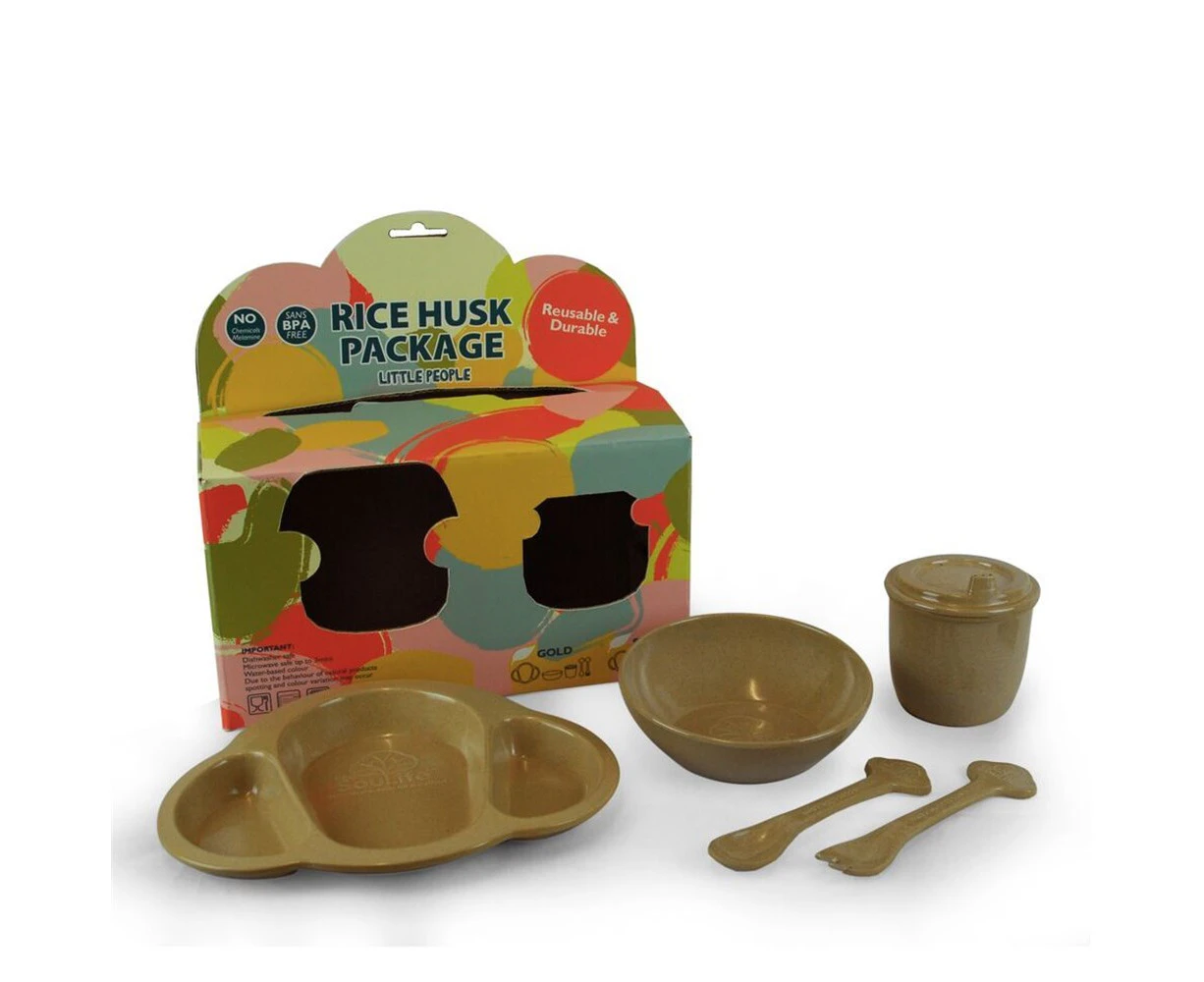 5pc EcoSouLife Reusable Rice Husk Baby/Infant Durable Feeding Utensils Set Beige