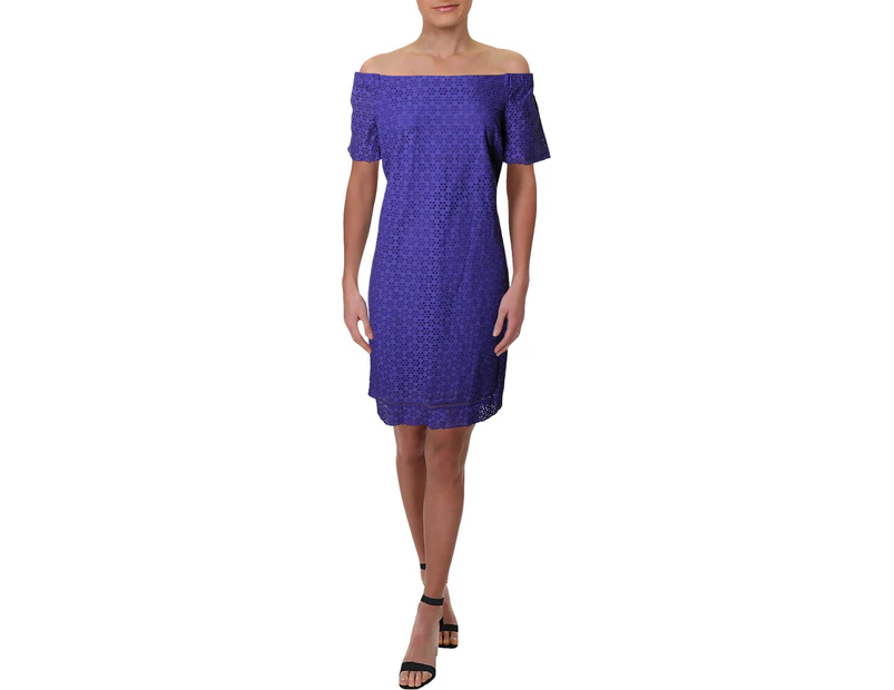 Lauren Ralph Lauren Womens Off-The-Shoulder Mini Purple Casual Dress