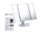 USB/Battery Operated Tri-Folded LED Vanity Table Makeup Mirror - White