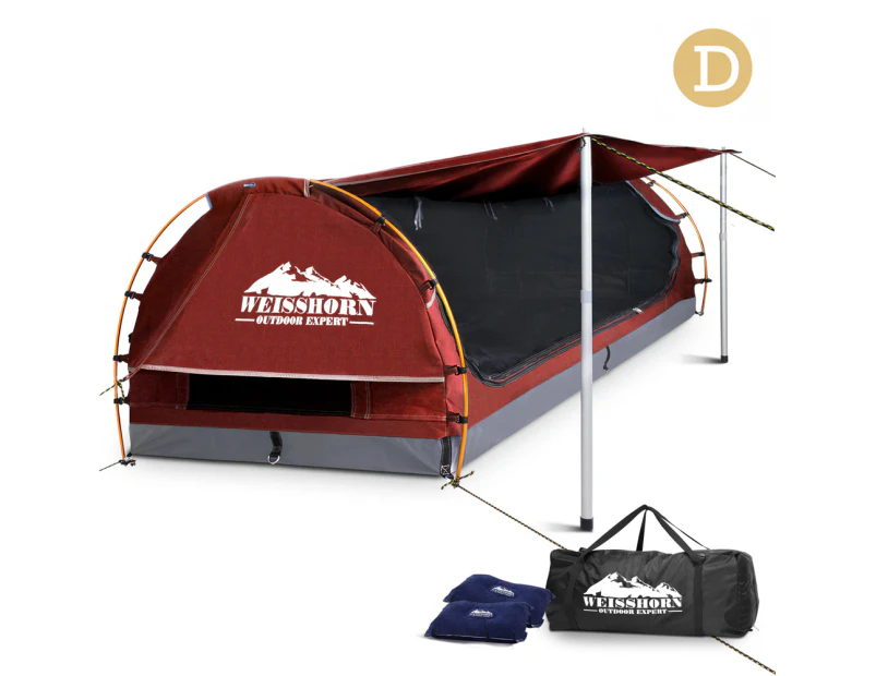 Weisshorn Double Swag Camping Swag Canvas Tent - Red