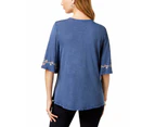 Style & Co Blue Womens US Size Large L Embroidered Peasant Blouse