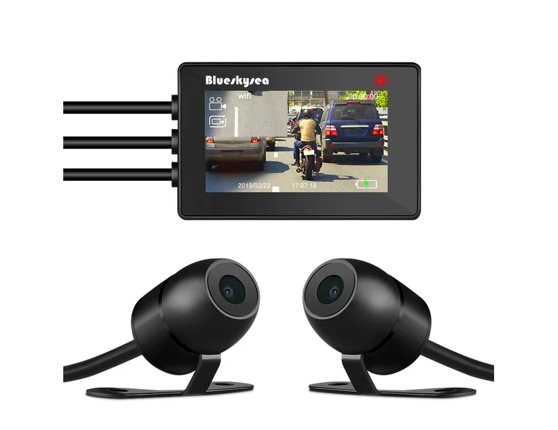 Blueskysea WiFi Motorcycle Dash Cam Full HD 1080p Dual Camera 110°Angle Motorcycle DVR  Night Vision Latest Version