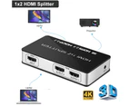 HDMI Splitter 1x2 4K 1 In 2 Out HDMI Converter, Support FULL HD 4Kx2K 3D compatible with PS3 PS4 Xbox PC Laptop HDTV HDMI Monitor