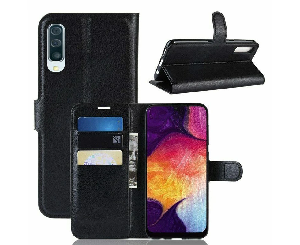 New PU Leather Wallet Flip Folio Case Cover For Samsung Galaxy A20 - Black