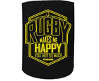123t Stubby Holder - Rugby Makes Me Happy - Funny Novelty Stubbie Birthday Christmas Gift