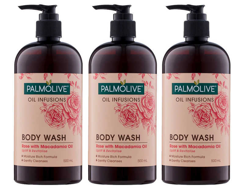 3 x Palmolive Oil Infusion Rose Macadamia Body Wash 500mL