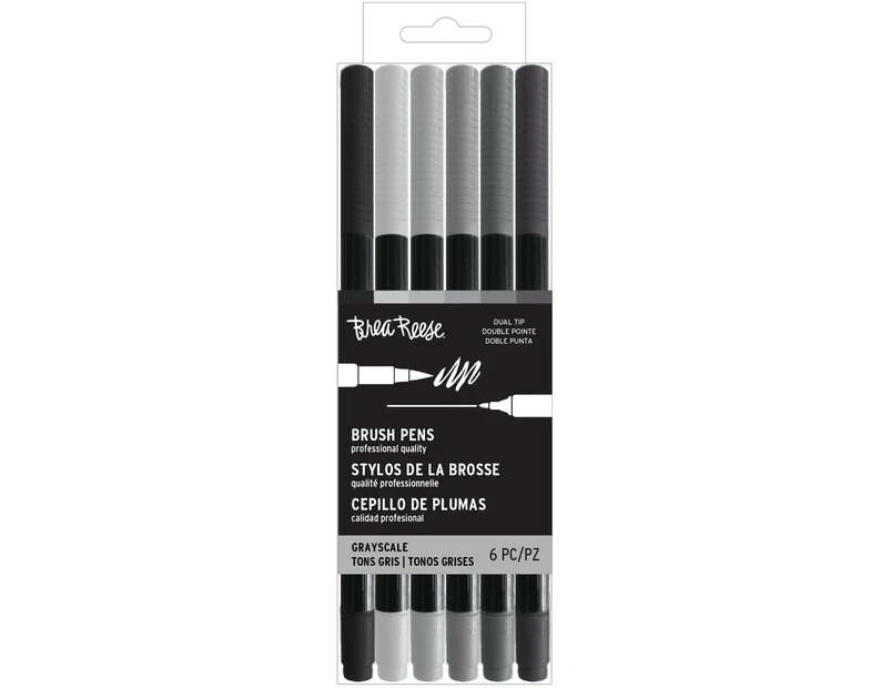 Brea Reese Dual Tip Brush Pen Set 6/Pkg-Grayscale