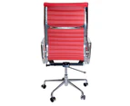 Replica Eames High Back Ribbed Leather Executive Desk / Office Chair - Red