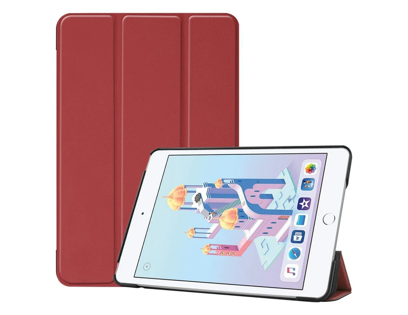 For iPad mini 5 (2019) Case Wine Red Karst Texture Smart PU Leather Folio Cover
