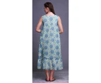 Bimba Floral Lilac  Mid Calf Nightwear Ladies Cotton Printed Sleeveless Night Gown Maxi Dress - Pastel Mint