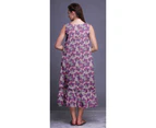 Bimba Watercolor Cherry Blossom  Cotton Nightgowns For Women  Mid-Calf Printed Sleepwear Night Dress - Light Gray