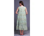 Bimba Leaves Flower  Cotton Nightgowns For Women  Mid-Calf Printed Sleepwear Night Dress - Light Steel Blue
