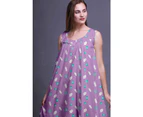 Bimba Leaves Star & Holly  Cotton Nightgowns For Women  Mid-Calf Printed Sleepwear Night Dress - Lavender